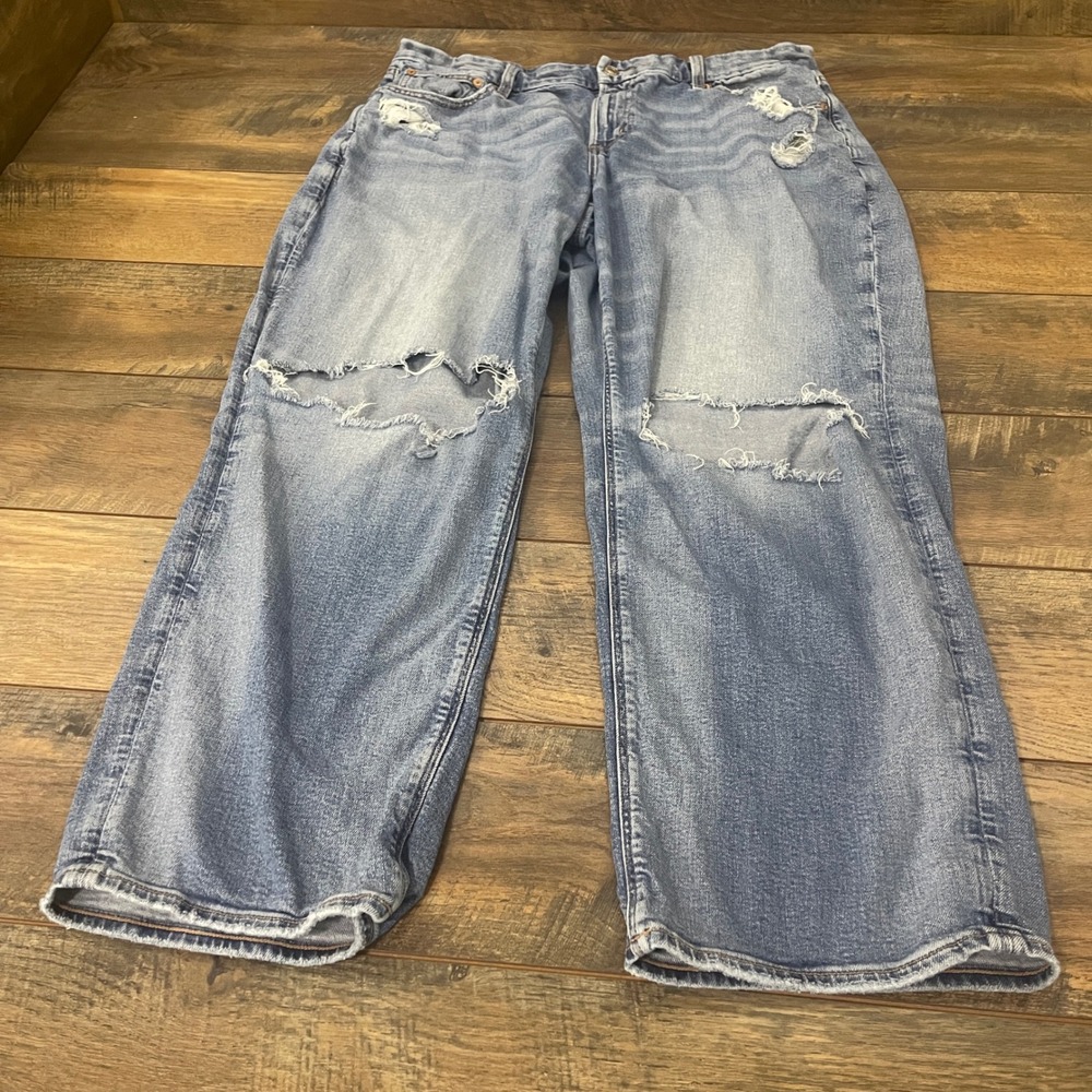 American Eagle Curvy Straight Distressed Jeans Blue Size 16 Regular Grunge